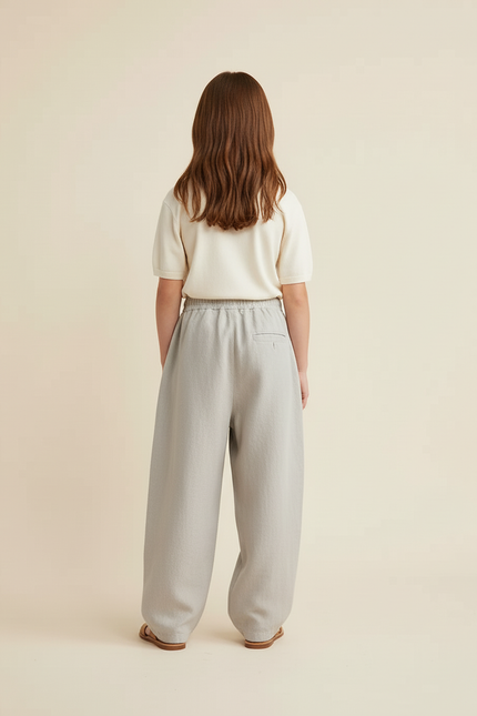 Pantalon Baggy Lin Gris Ample Lettres Fille - vue 2