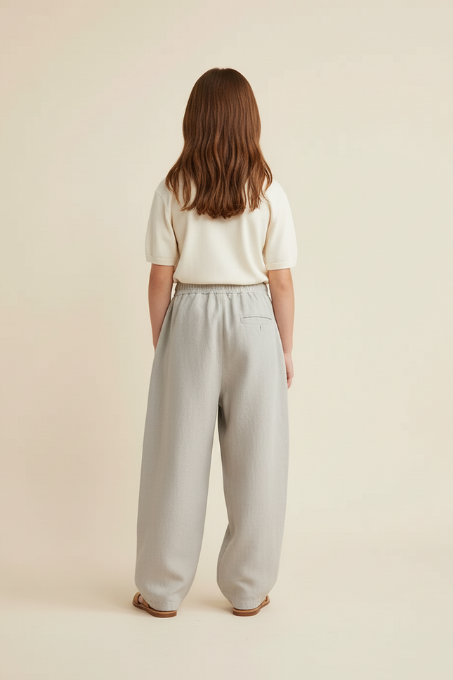 Pantalon Baggy Lin Gris Ample Lettres Fille - vue 2