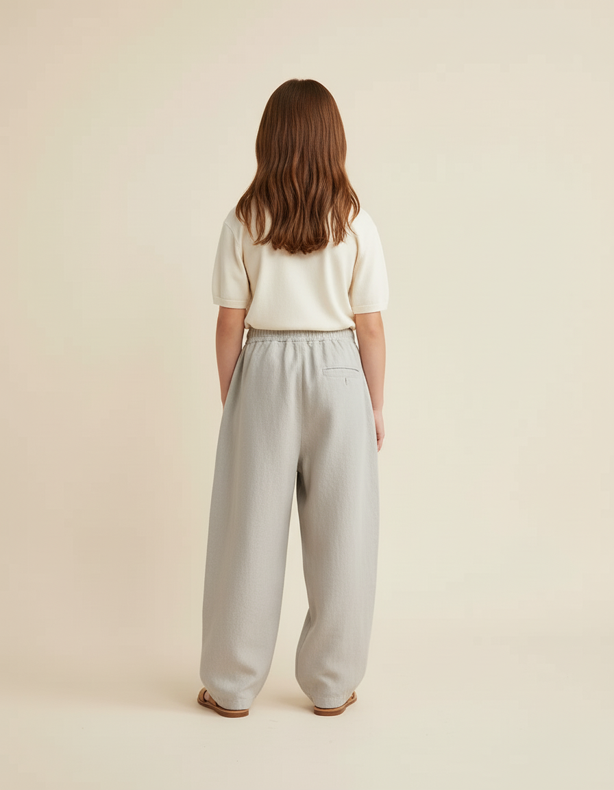 Pantalon Baggy Lin Gris Ample Lettres Fille - vue 2