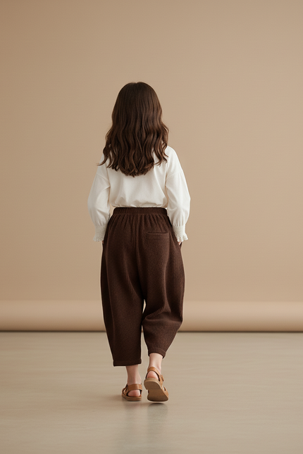 Pantalon Baggy Marron Velours Côtelé Ample Cordon Hiver - Cordé - vue 2