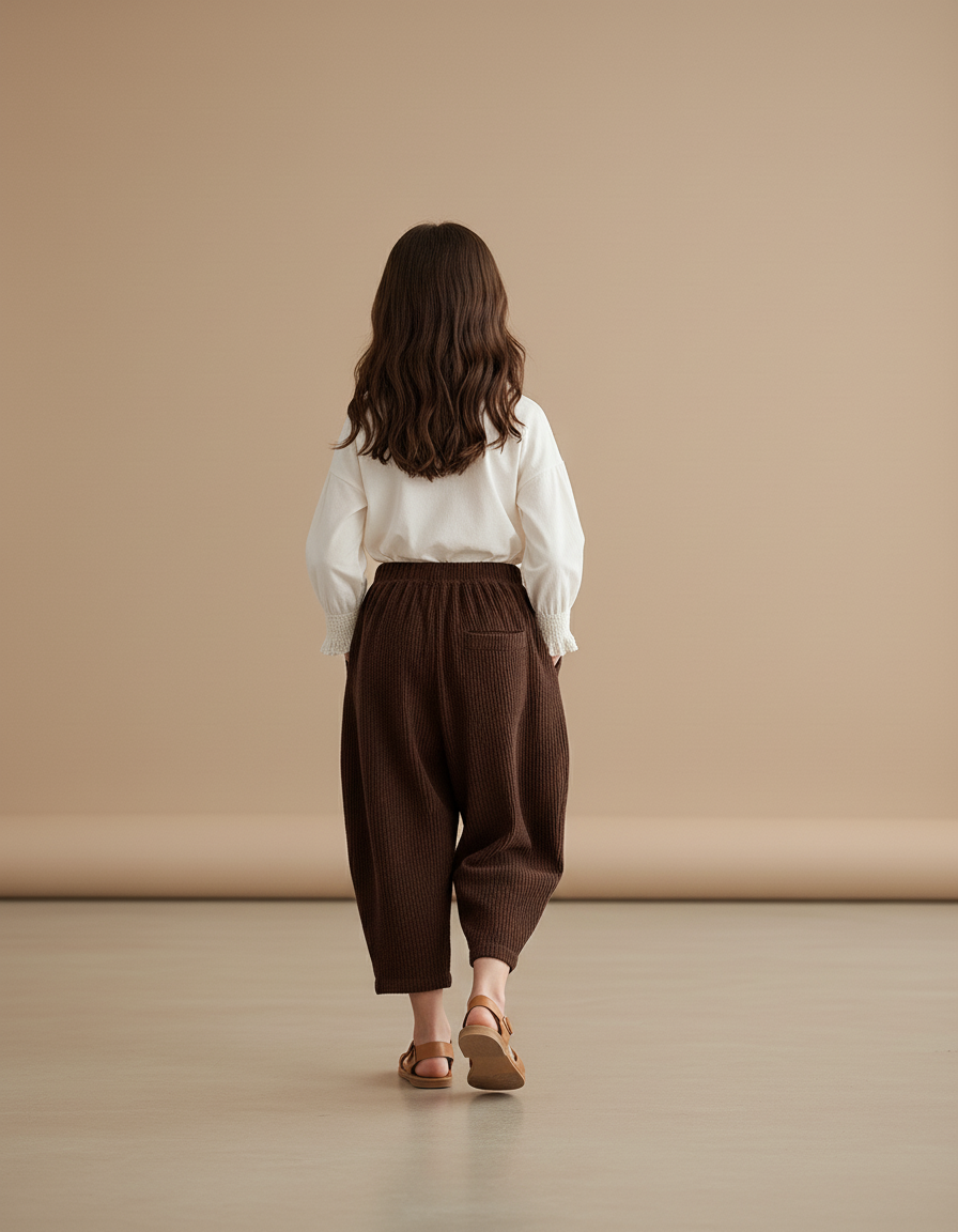 Pantalon Baggy Marron Velours Côtelé Ample Cordon Hiver - Cordé - vue 2