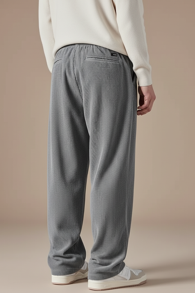 Pantalon Baggy Gris Côtelé Ample Décontracté Droit - Cordé - vue 2