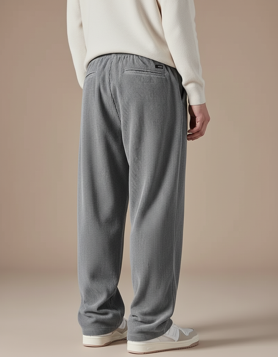 Pantalon Baggy Gris Côtelé Ample Décontracté Droit - Cordé - vue 2