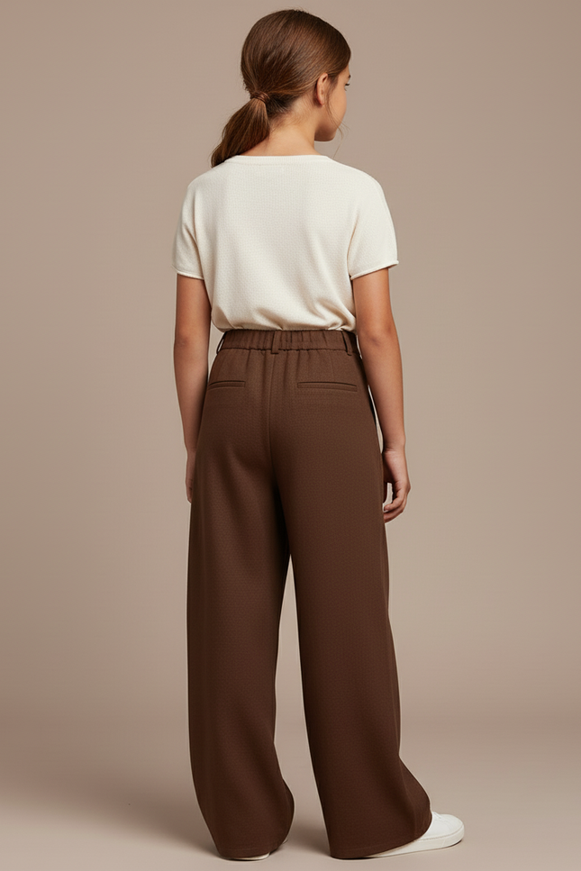 Pantalon Baggy Marron Ample Fluide Décontracté Fille - Laine - vue 2