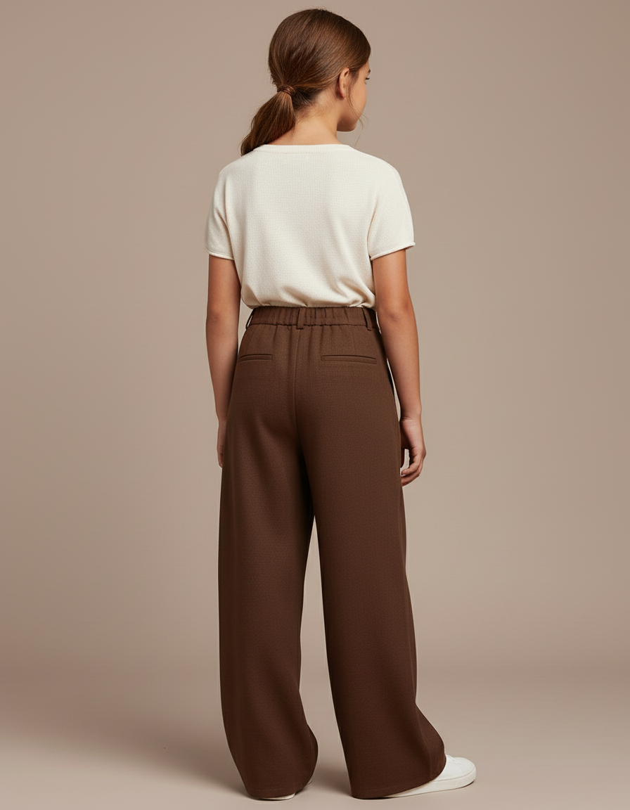 Pantalon Baggy Marron Ample Fluide Décontracté Fille - Laine - vue 2