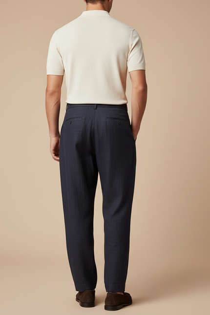 Pantalon Baggy Bleu Marine Plissé Ample Coton Homme - Lin - vue 2