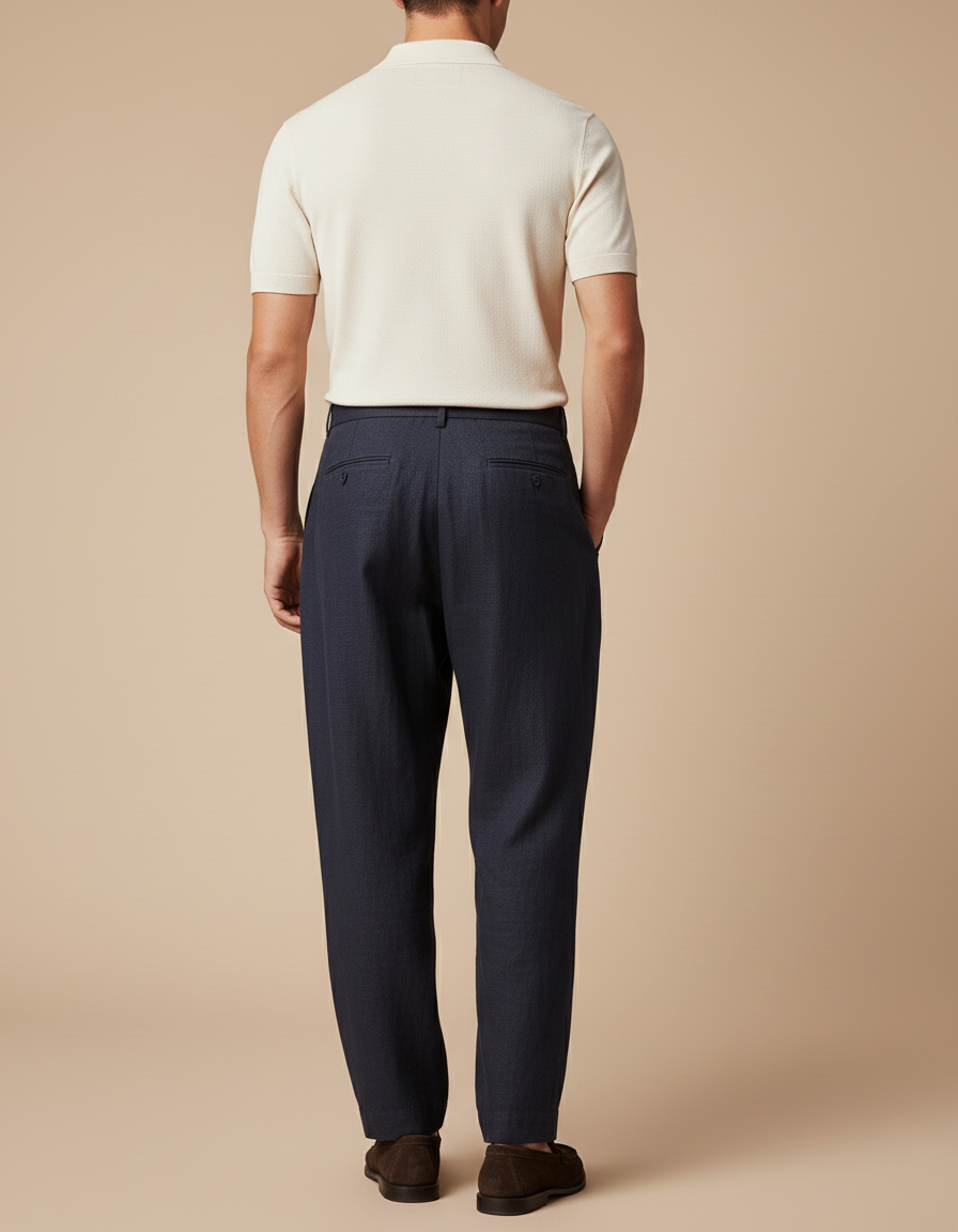 Pantalon Baggy Bleu Marine Plissé Ample Coton Homme - Lin - vue 2