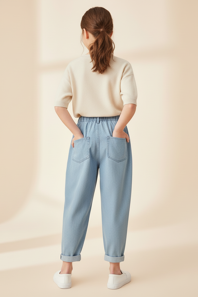 Pantalon Baggy Denim Bleu Ample Élastique Enfant - Jean - vue 2