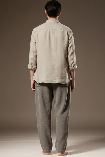 Pantalon Baggy Gris Coton Ample Plissé Décontracté - vue 2