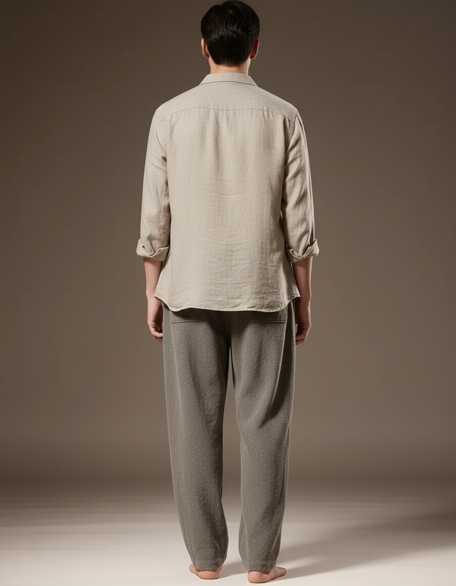 Pantalon Baggy Gris Coton Ample Plissé Décontracté - vue 2