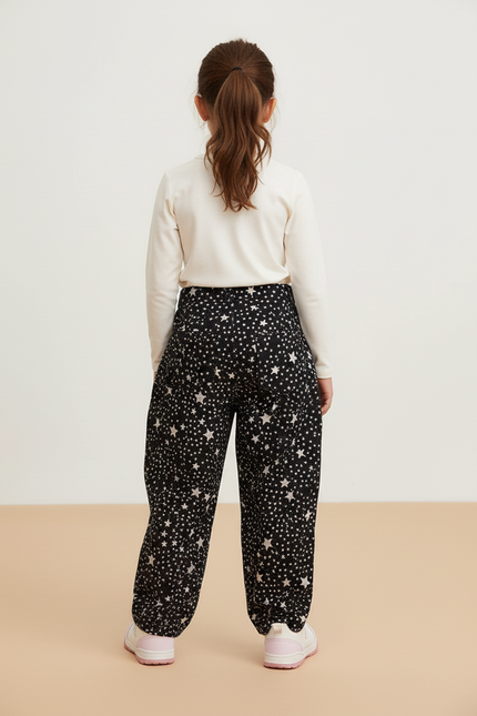 Pantalon Baggy Noir Étoiles Imprimé Ample Confortable Enfant - Molleton - vue 2
