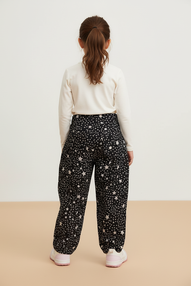 Pantalon Baggy Noir Étoiles Imprimé Ample Confortable Enfant - Molleton - vue 2