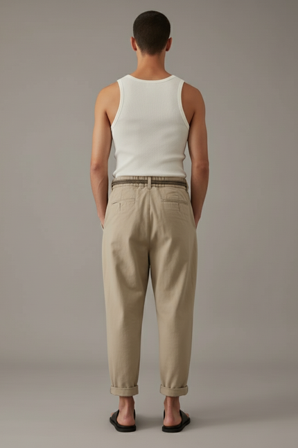 Pantalon Baggy Beige Coton Plissé Décontracté Homme - vue 2