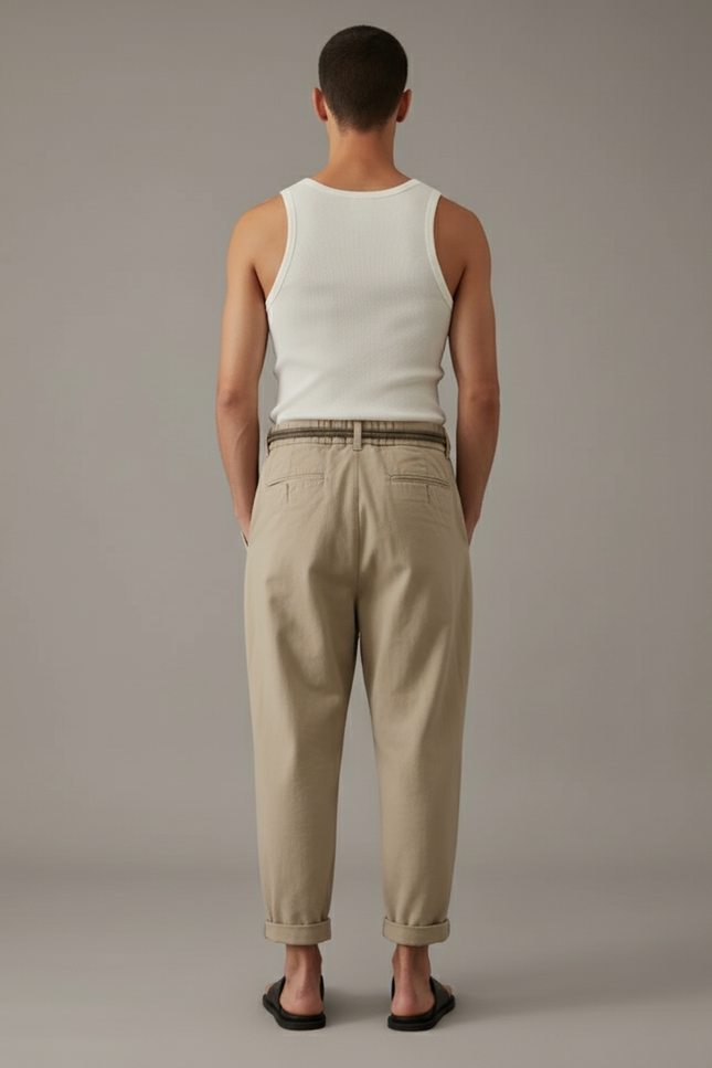 Pantalon Baggy Beige Coton Plissé Décontracté Homme - vue 2