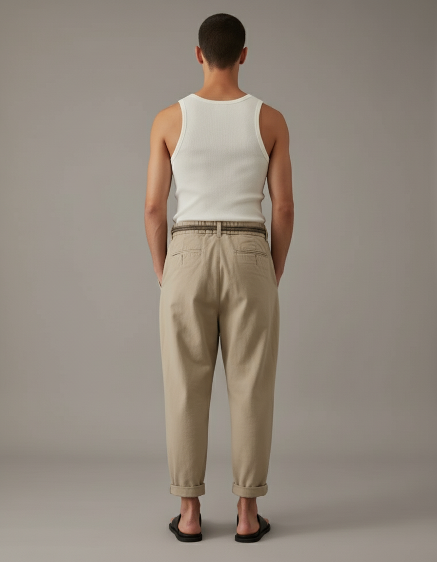 Pantalon Baggy Beige Coton Plissé Décontracté Homme - vue 2