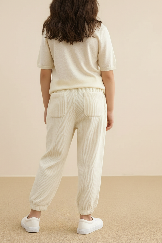 Pantalon Baggy Côtelé Beige Ample Cordon Vert Enfant - Cordé - vue 2