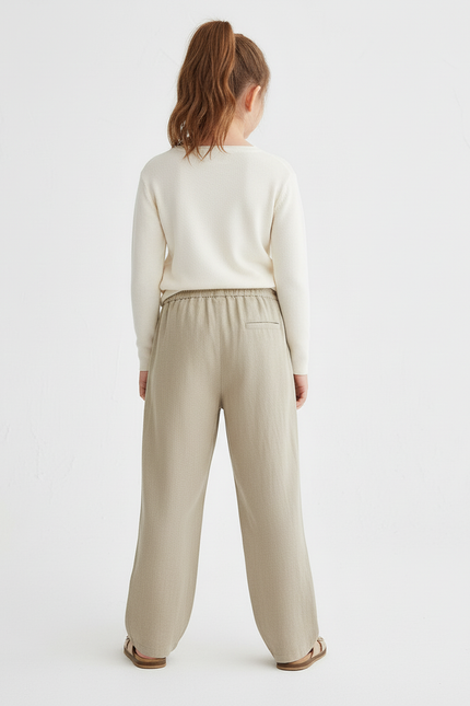 Pantalon Baggy Lin Beige Ample Cordon Décontracté Enfant - vue 2