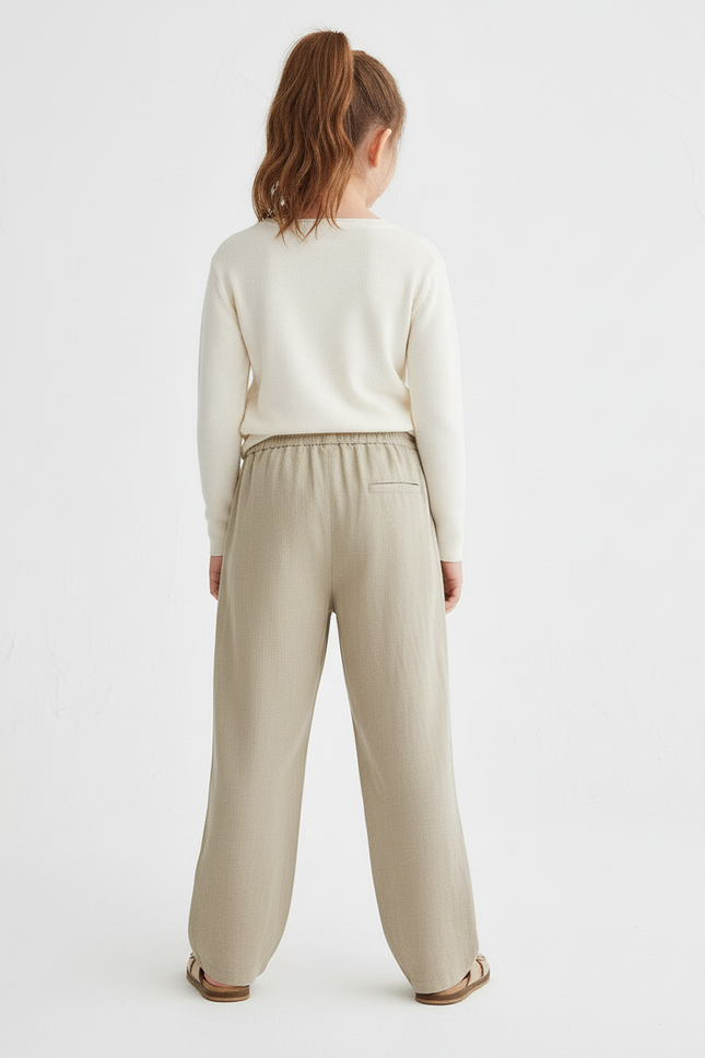 Pantalon Baggy Lin Beige Ample Cordon Décontracté Enfant - vue 2