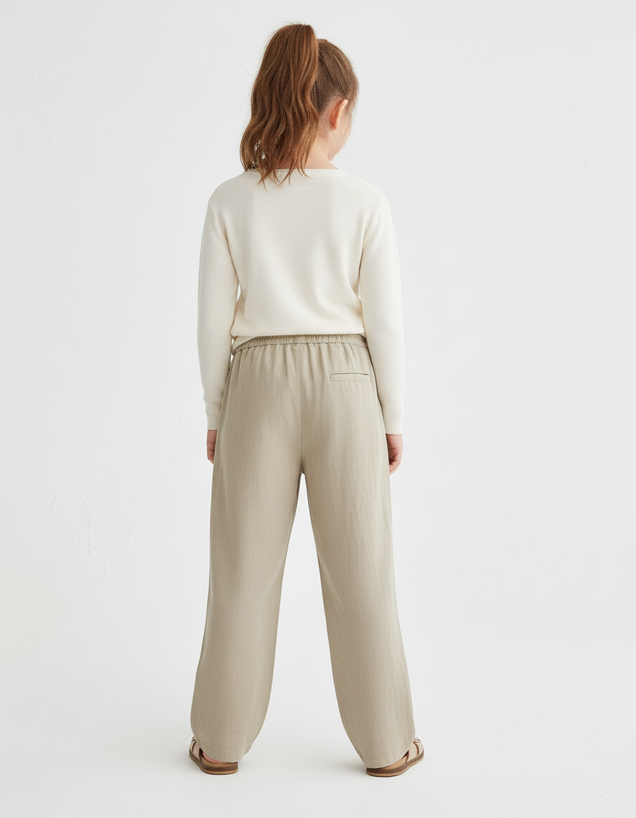 Pantalon Baggy Lin Beige Ample Cordon Décontracté Enfant - vue 2