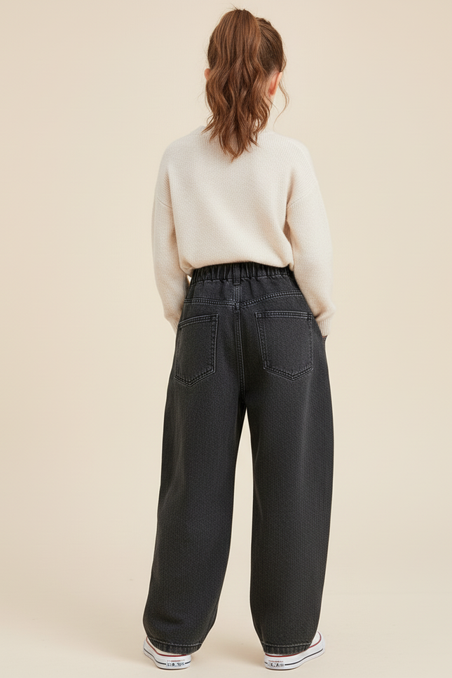 Pantalon Baggy Gris Denim Ample Décontracté Fille - Jean - vue 2