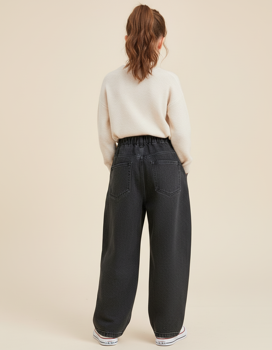 Pantalon Baggy Gris Denim Ample Décontracté Fille - Jean - vue 2