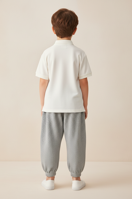 Pantalon Baggy Gris Gaufre Ample Confortable Enfant - Maille - vue 2
