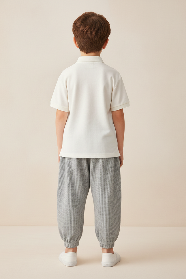 Pantalon Baggy Gris Gaufre Ample Confortable Enfant - Maille - vue 2