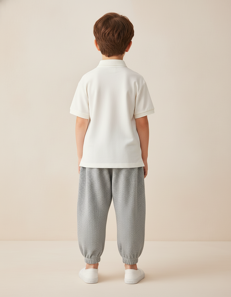 Pantalon Baggy Gris Gaufre Ample Confortable Enfant - Maille - vue 2