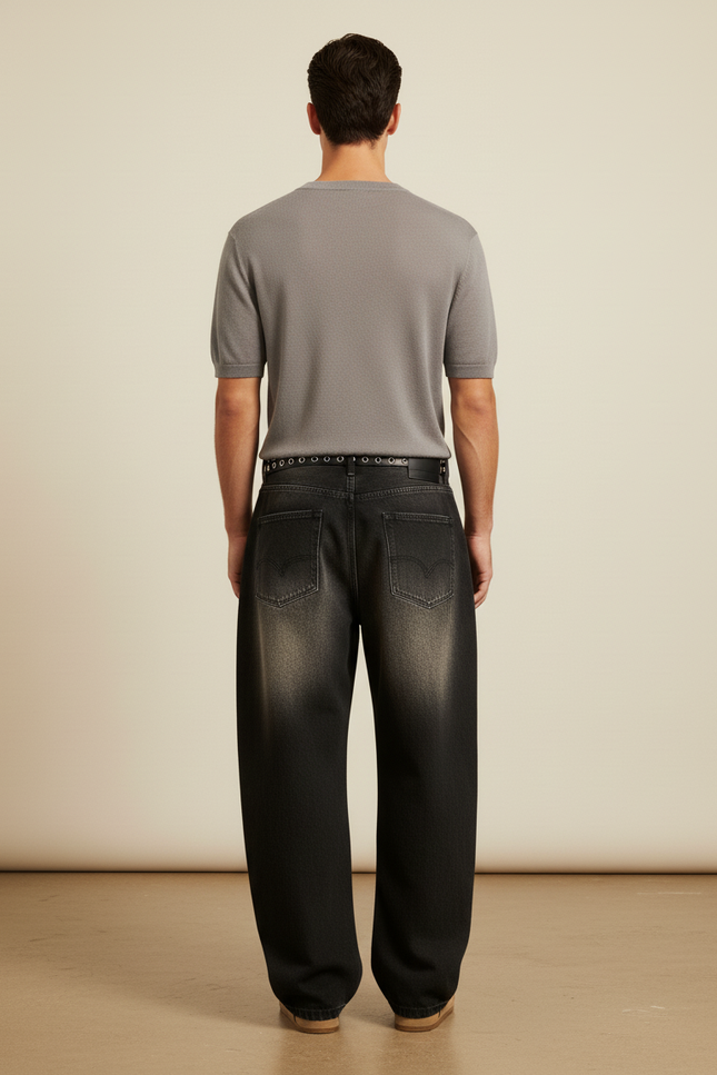 Pantalon Baggy Noir Délavé Ample Denim Homme - Jean - vue 2