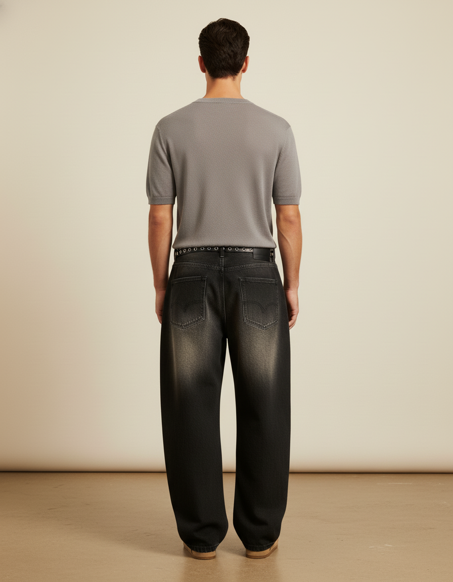 Pantalon Baggy Noir Délavé Ample Denim Homme - Jean - vue 2