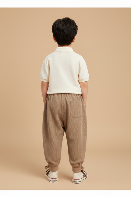 Pantalon Baggy Velours Côtelé Marron Ours Mignon Enfant - Cordé - vue 2