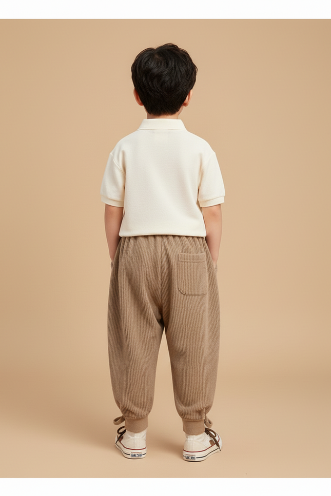 Pantalon Baggy Velours Côtelé Marron Ours Mignon Enfant - Cordé - vue 2