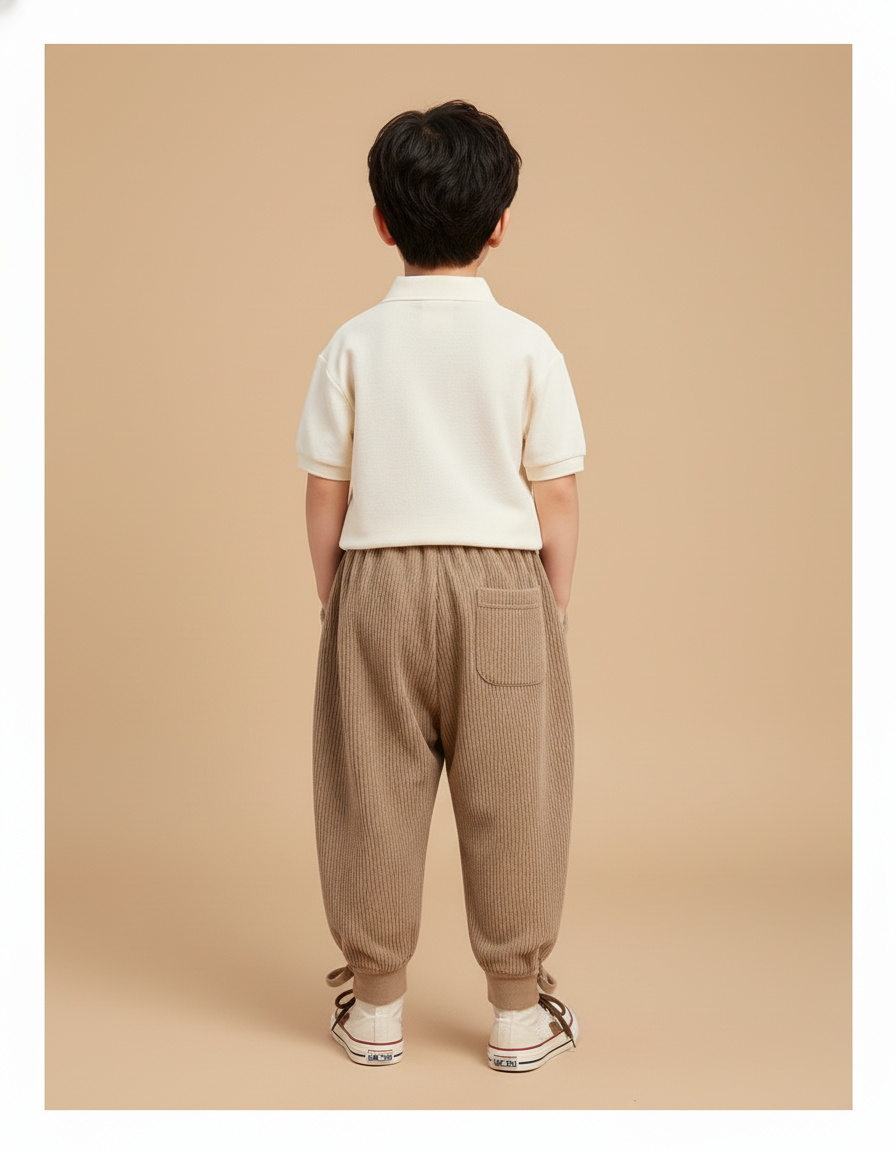 Pantalon Baggy Velours Côtelé Marron Ours Mignon Enfant - Cordé - vue 2
