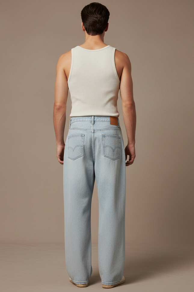 Pantalon Baggy Bleu Clair Ample Délavé Denim Homme - Jean - vue 2