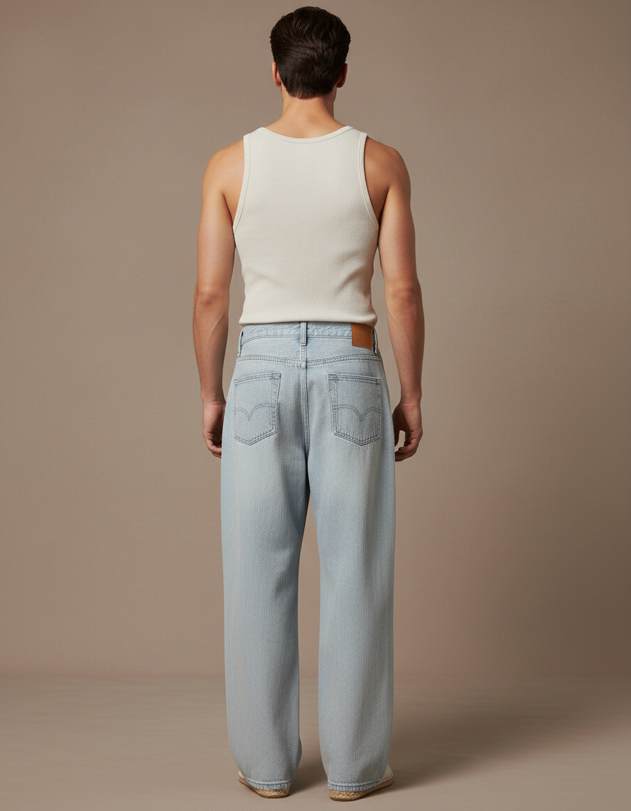 Pantalon Baggy Bleu Clair Ample Délavé Denim Homme - Jean - vue 2