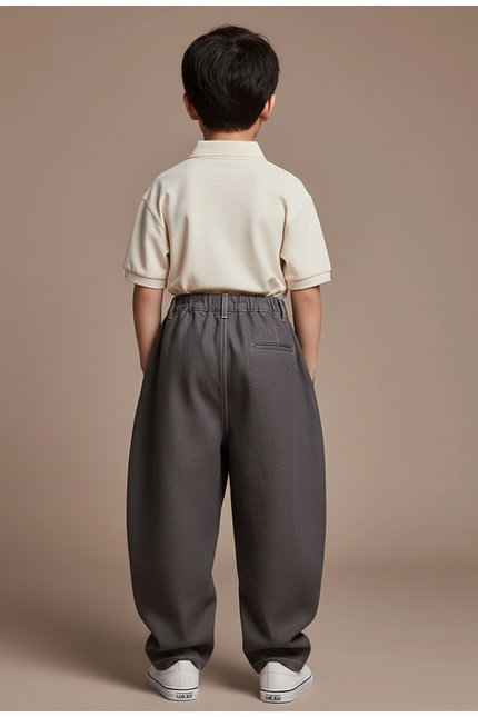 Pantalon Baggy Gris Foncé Plissé Ample Décontracté Garçon - Gabardine - vue 2