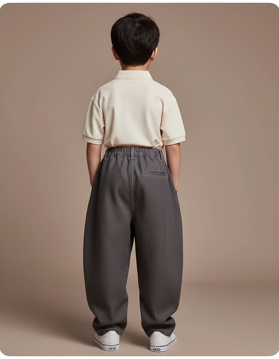 Pantalon Baggy Gris Foncé Plissé Ample Décontracté Garçon - Gabardine - vue 2