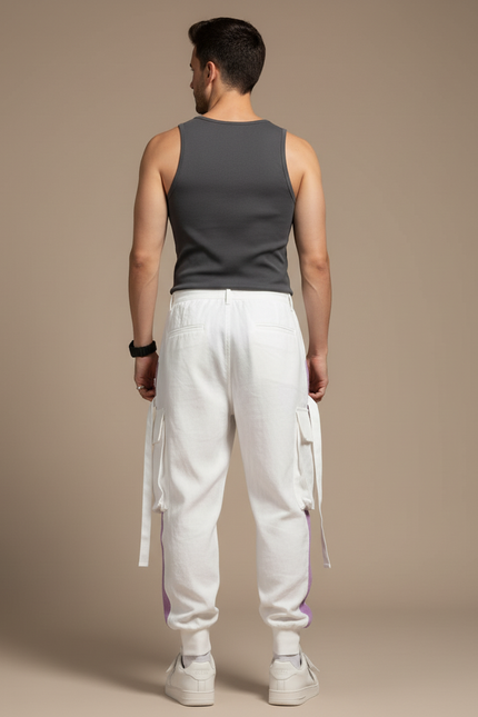 Pantalon Baggy Blanc Cargo Violet Ample Décontracté Homme - Molleton - vue 2