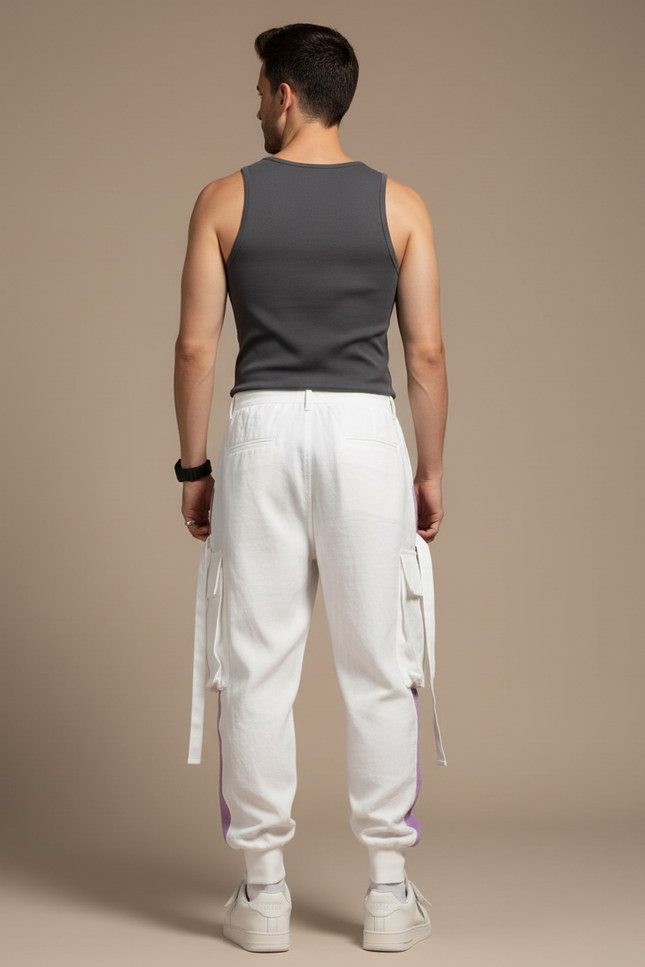 Pantalon Baggy Blanc Cargo Violet Ample Décontracté Homme - Molleton - vue 2