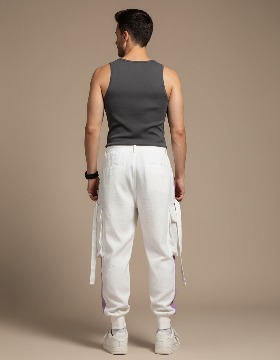 Pantalon Baggy Blanc Cargo Violet Ample Décontracté Homme - Molleton - vue 2