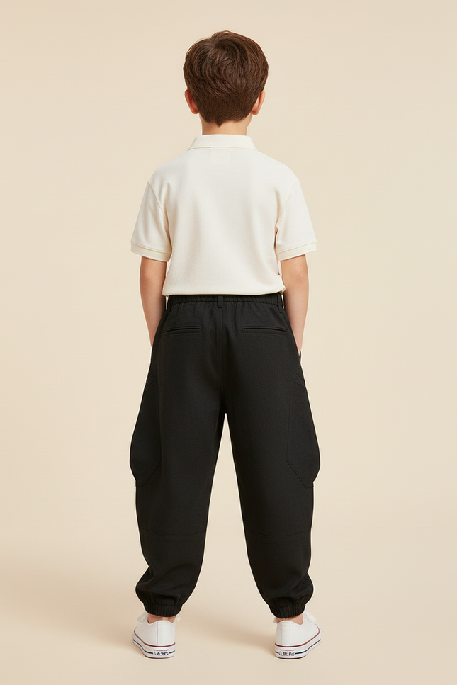 Pantalon Baggy Noir Coton Cargo Ample Garçon - Molleton - vue 2