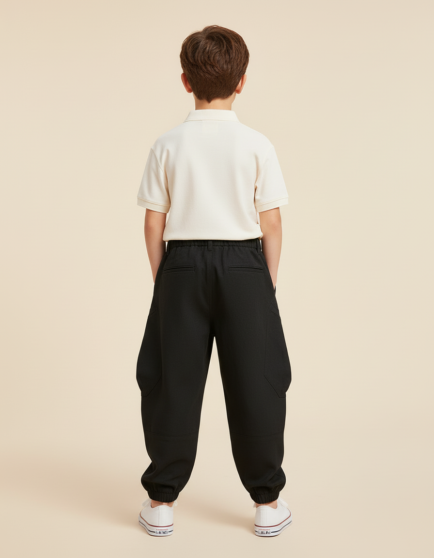 Pantalon Baggy Noir Coton Cargo Ample Garçon - Molleton - vue 2