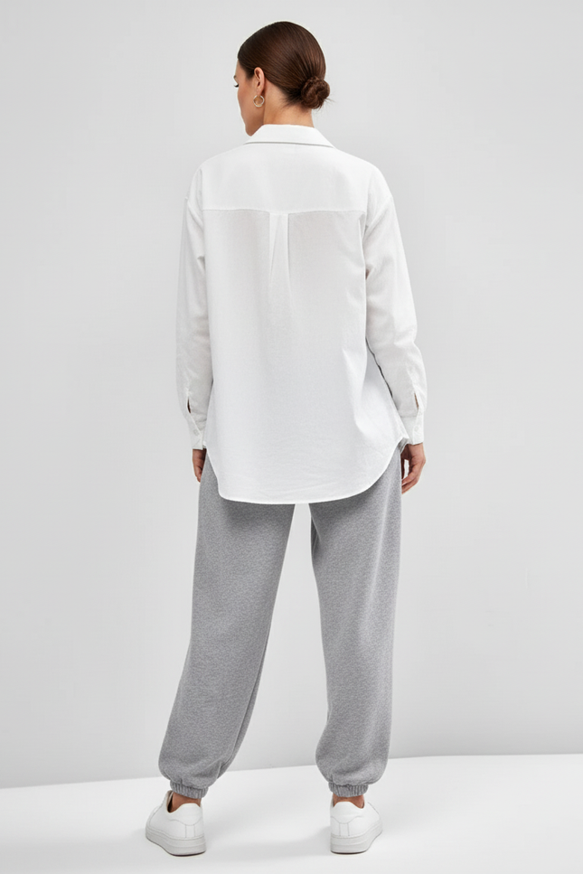 Pantalon Baggy Gris Molleton Ample Décontracté Femme Confortable - vue 2