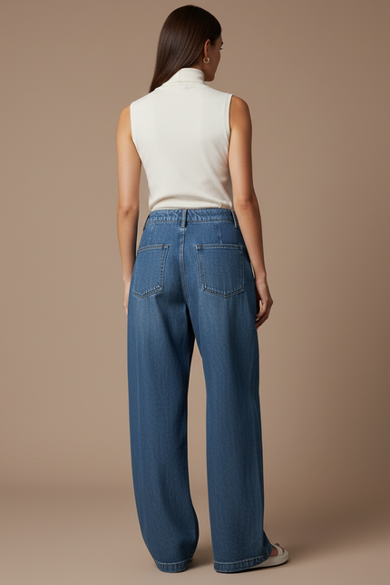 Pantalon Baggy Denim Ample Plissé Femme - Bleu Jean - vue 2