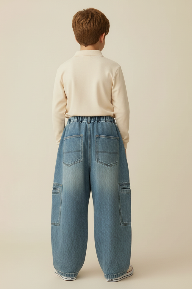 Pantalon Baggy Denim Bleu Large Décontracté Enfant - Jean - vue 2