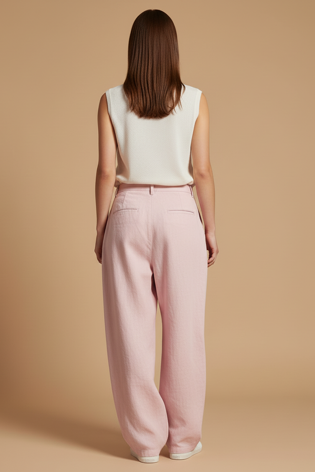 Pantalon Baggy Rose Lin Ample Plissé Confortable - vue 2