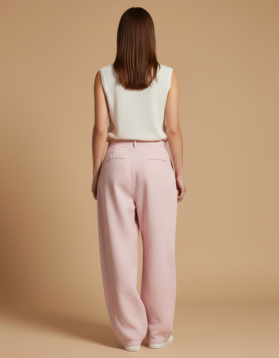 Pantalon Baggy Rose Lin Ample Plissé Confortable - vue 2