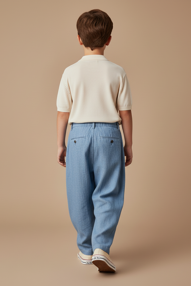 Pantalon Baggy Bleu Jean Ample Plissé Garçon - vue 2
