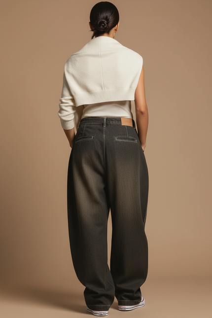 Pantalon Baggy Gris Délavé Ample Denim Streetwear Femme - Jean - vue 2
