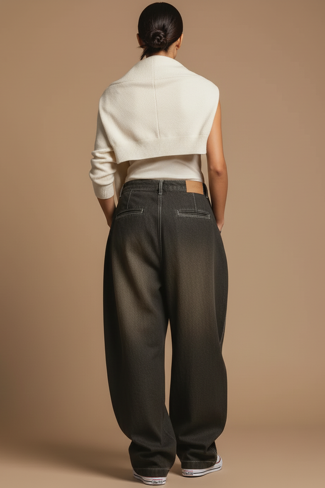 Pantalon Baggy Gris Délavé Ample Denim Streetwear Femme - Jean - vue 2